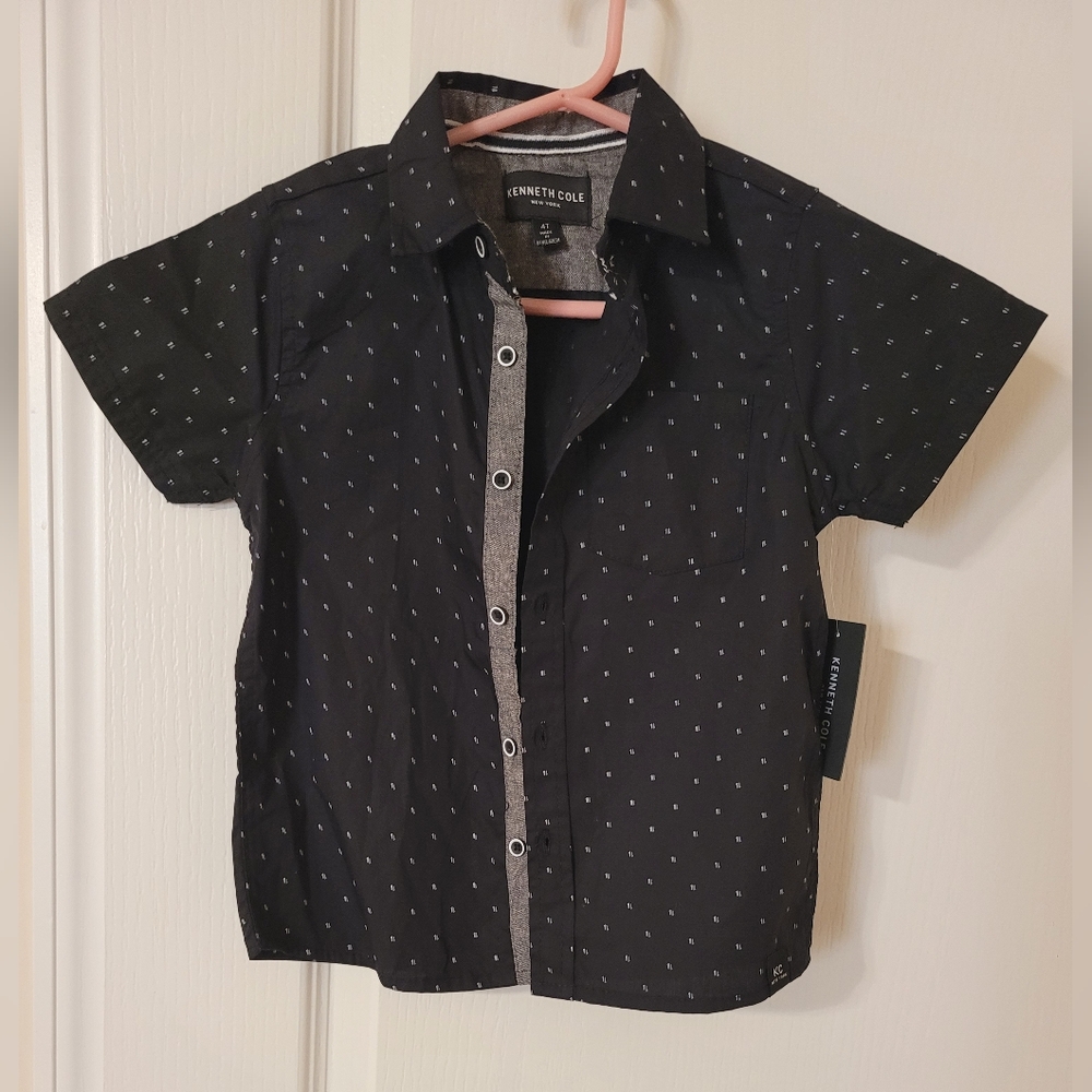 Kenneth Cole Kids Size 4 Boy's Button-down Short Sleeve Shirt, Black & White